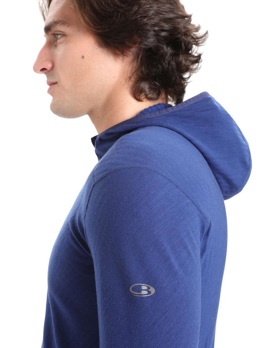 Icebreaker RealFleece™ Merino Descender Long Sleeve Zip Hood Férfi Kapucnis Pulóver Királykék Sötétkék | HU 1254PJJQ